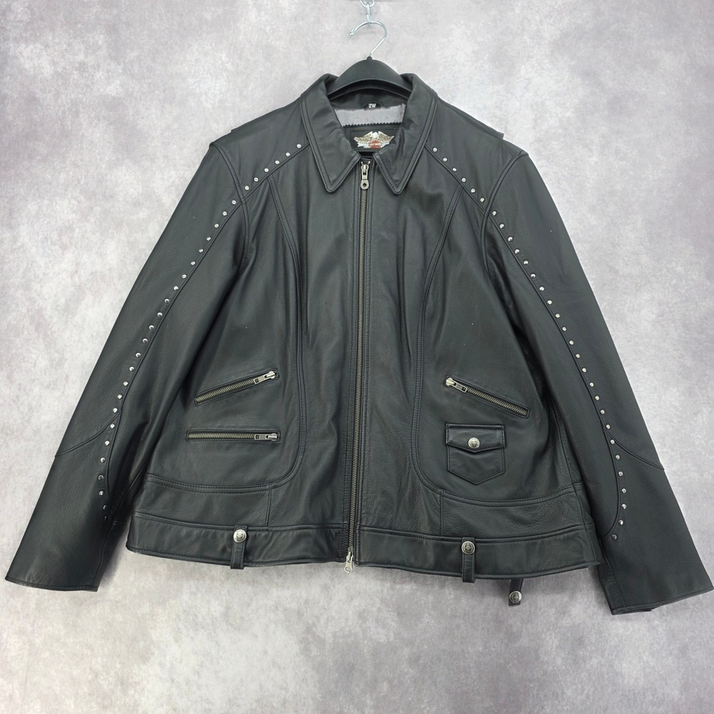 Harley Davidson Black Star Lake Womens 2W Leather Jacket 97024-08VW Studded